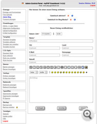 Form for new entries in the Admin Control Panel